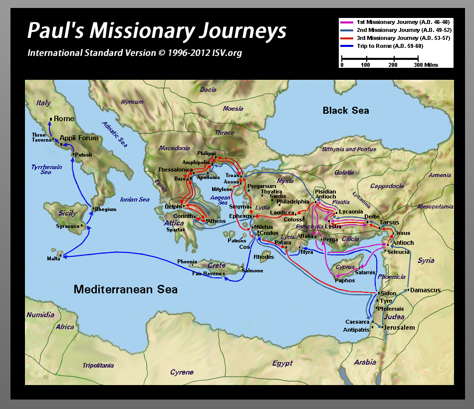 Bible Map Paul's Missionary Journeys Paul's missionary journeys