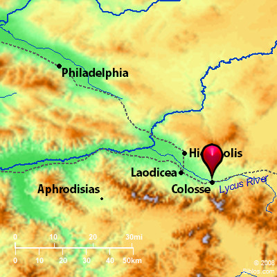 Map Of Colossae Laodicea And Hierapolis Bible Map: Colossae